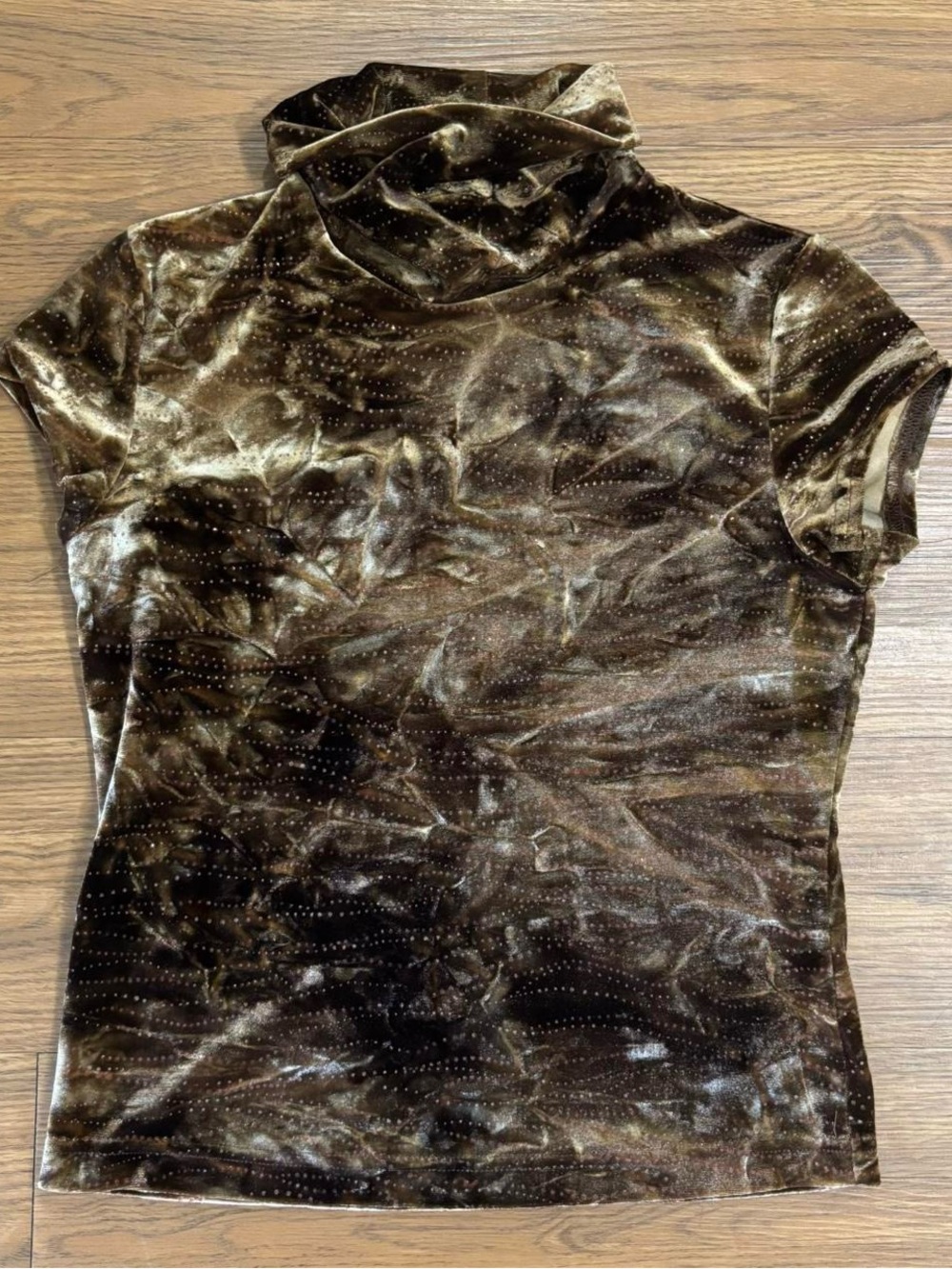 Vintage No Boundaries Brown Velvet Short Sleeve Mock Neck Top